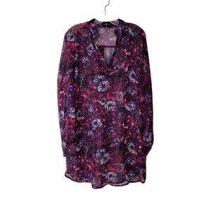 Time Line Semi-Sheer Purple and Red Floral Tunic Top